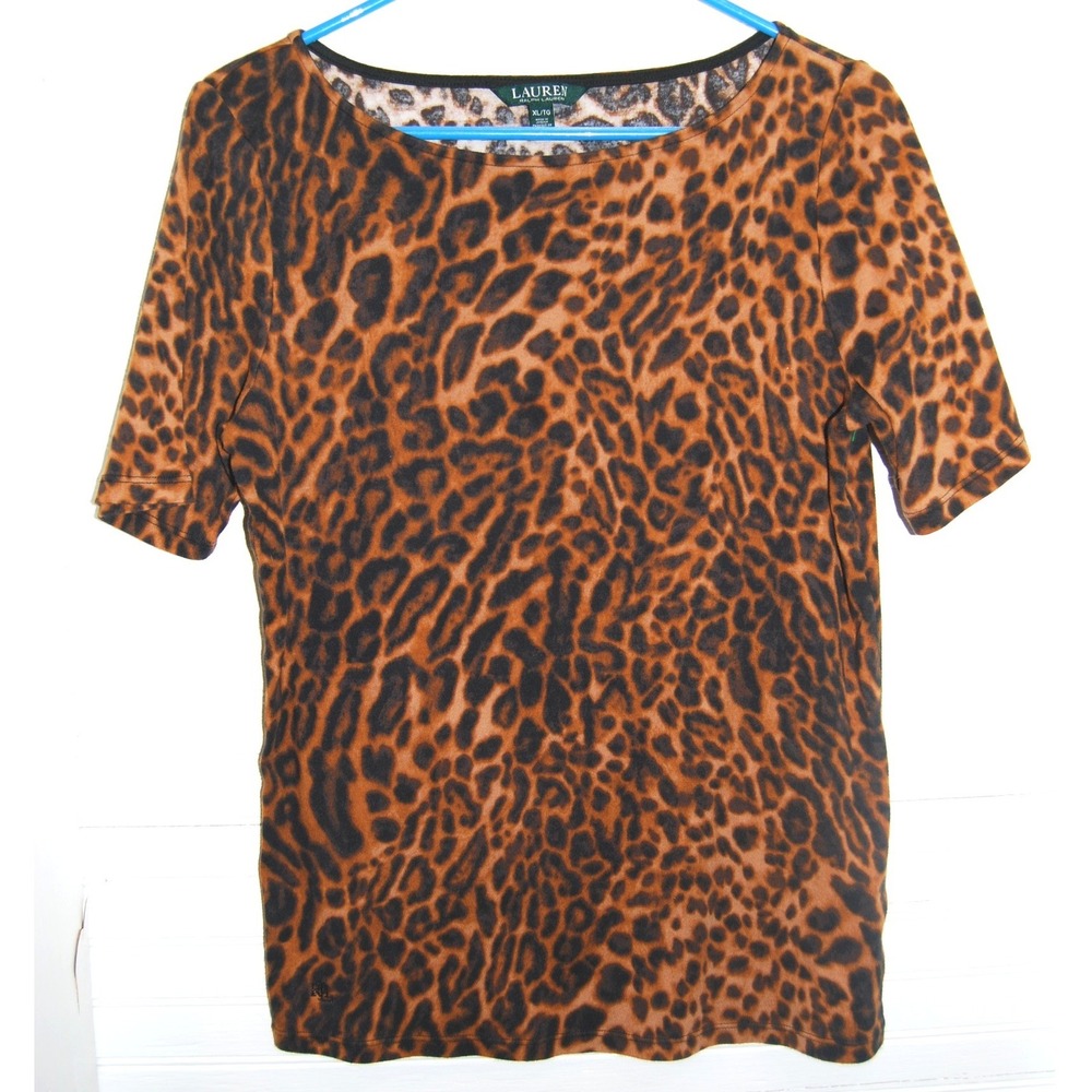 Lauren‎ Ralph Lauren top Women's size XL Cheetah print Cotton fitted shirt